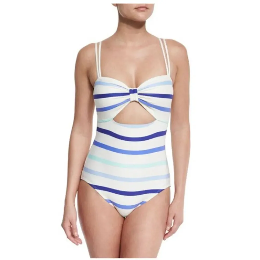 Kate Spade XSmall Blue White Striped Provincetown Cut Out One Piece Swimsuit XS